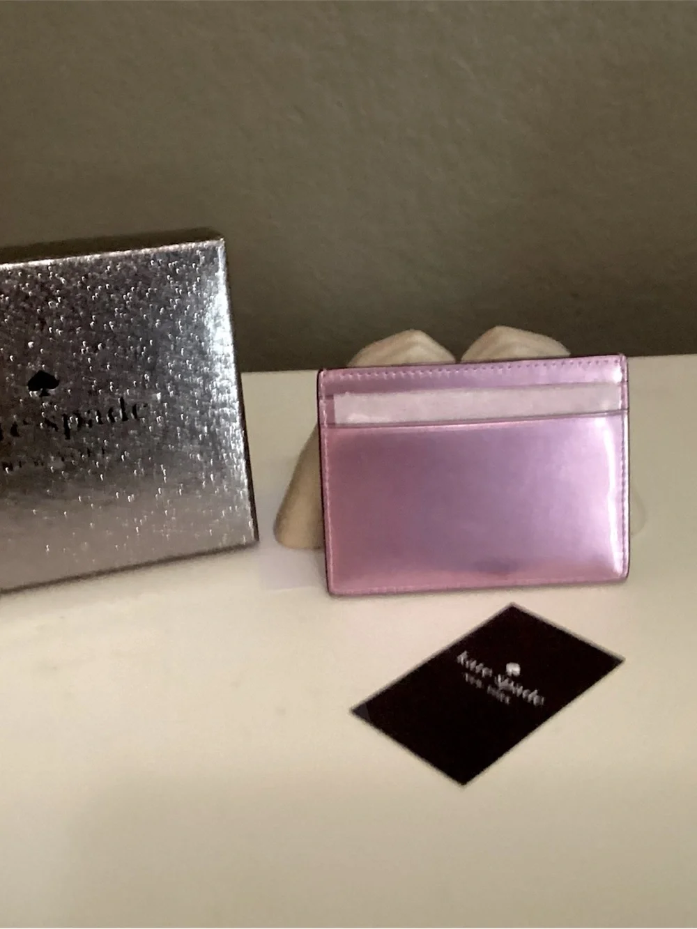kate spade Metallic Lavender-Pink Card Holder with Gold Plate